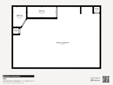 Floor plan for 2 beds, 1.5 baths, 1200 sqft